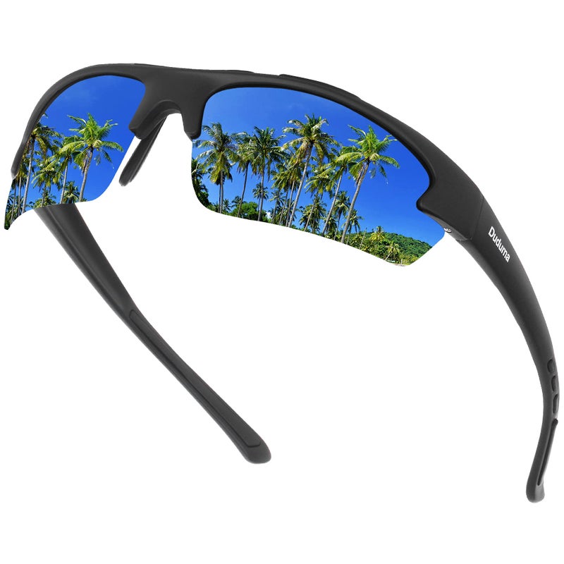 Duduma Polarized Sports Sunglasses for for Men Women Fishing Cycling Running Golf Driving Glasses Tr62 Superlight Frame (black matte frame with blue lens) - Image 1